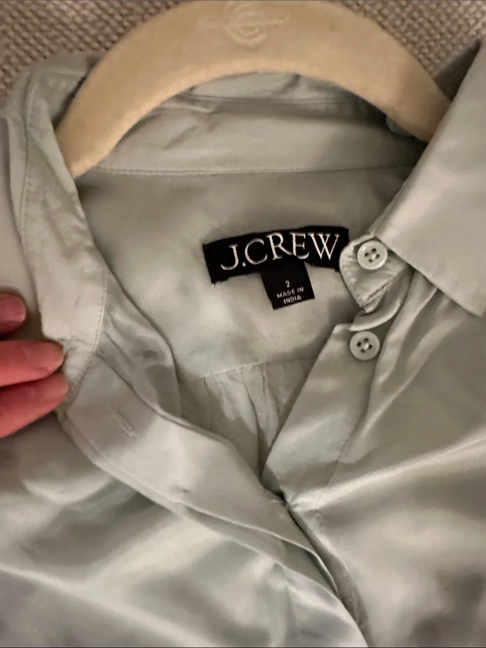 J. Crew Women's Sage Green Satin-Look Button Down Shirt